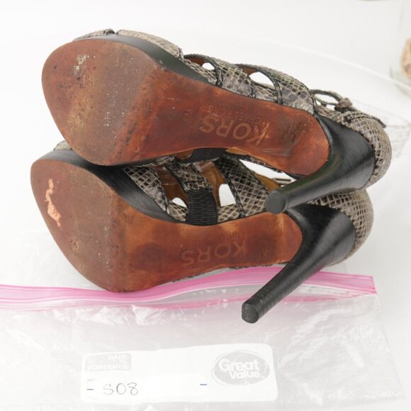 Michael Kors Womens Sandal Size 6 Brown Python Platfrom Heel Strappy Dress Shoe - Picture 8 of 12